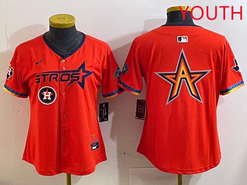 Youth Houston Astros Blank Orange Fourth generation Joint Name 2025 Nike MLB Jersey style 6->youth mlb jersey->Youth Jersey